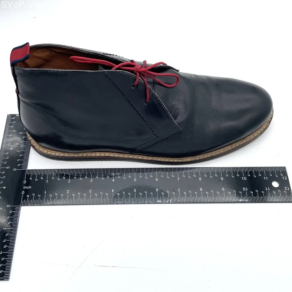 Ben Sherman 100% Genuine Leather Black Chukka Boots Men 10 Red Lace High Tops